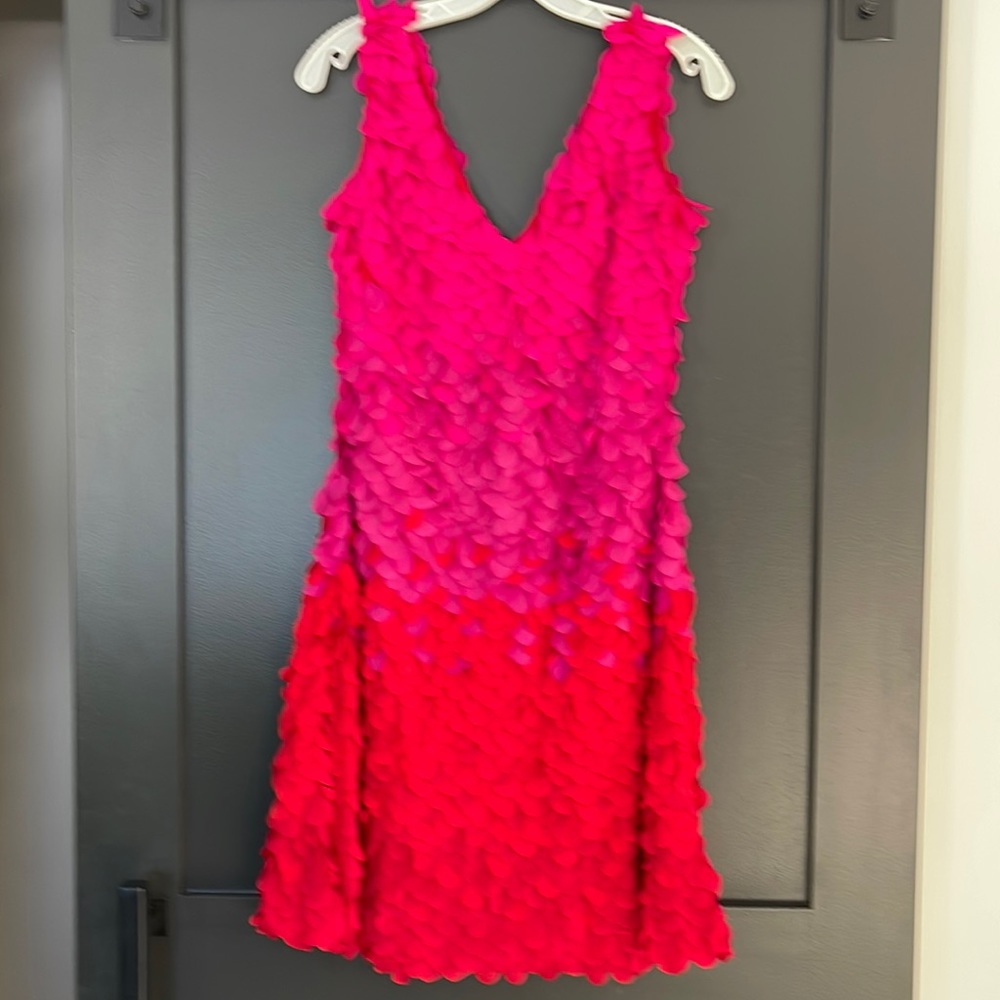 Pink orange red ombré party dress.